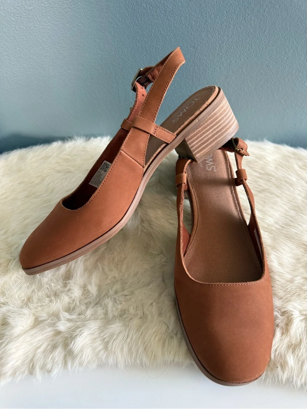TOMS Women’s Jaclyn Amber Brown Nubuck Leather Slingback Heels
